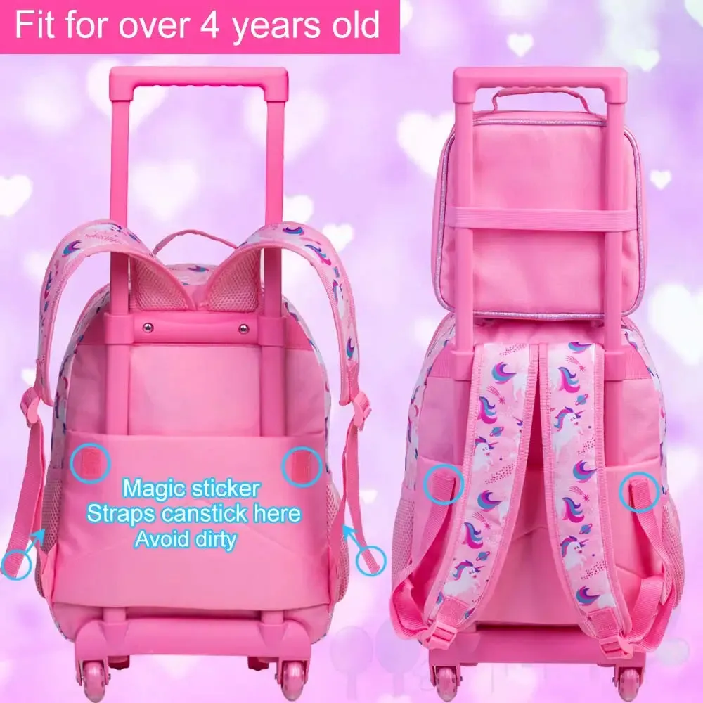 3 Piece Girls Rolling Backpack Set Butterfly Design