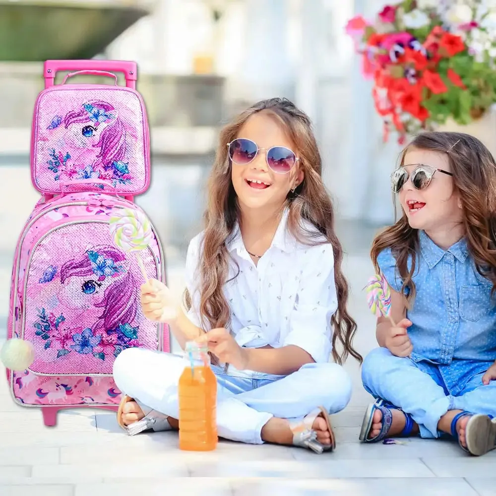 3 Piece Girls Rolling Backpack Set Butterfly Design