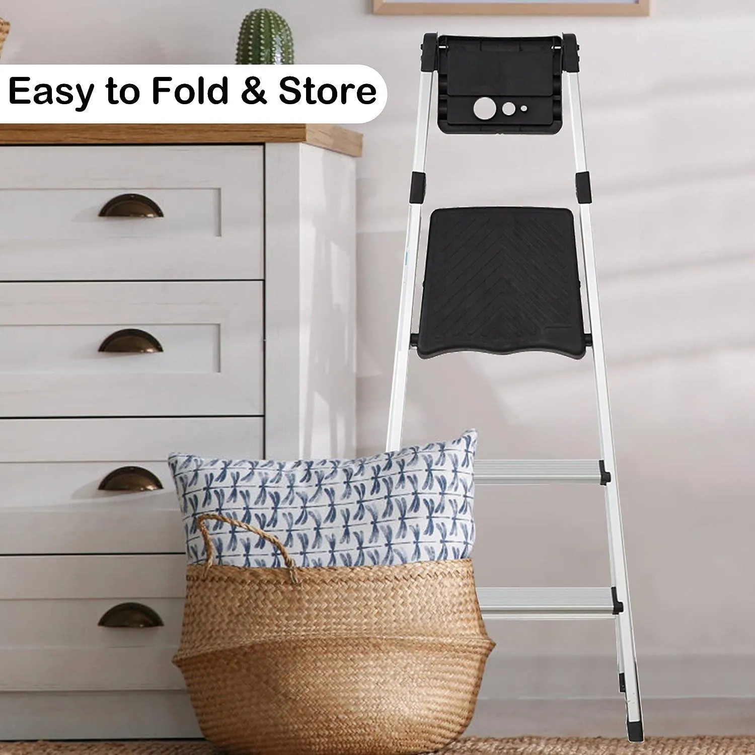 3 Step Folding Step Stool Ladder with Wide Platform Lightweight Aluminum Anti-Slip Step