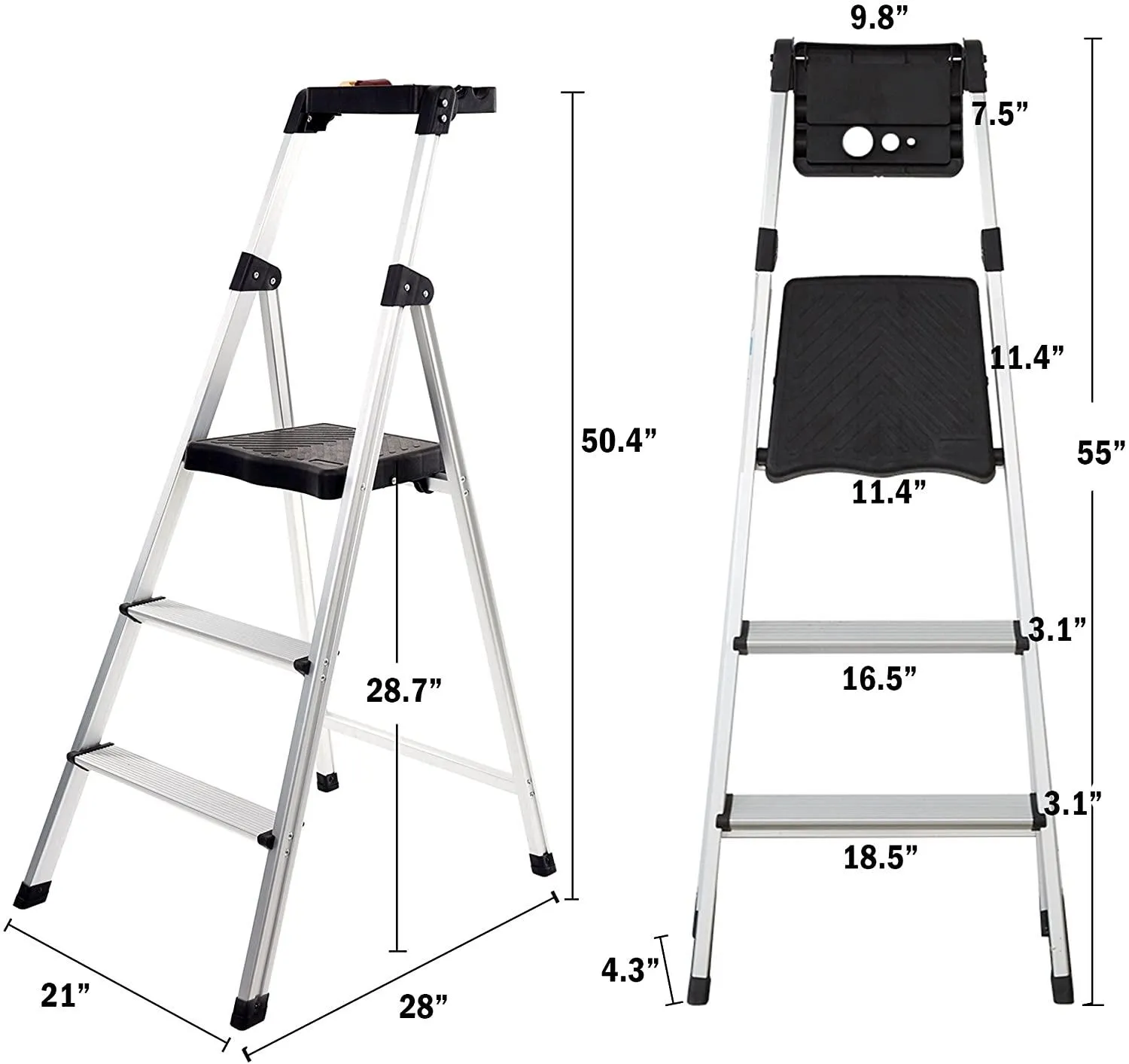 3 Step Folding Step Stool Ladder with Wide Platform Lightweight Aluminum Anti-Slip Step