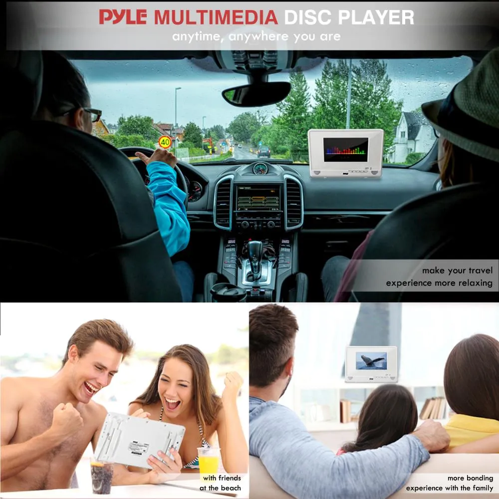 7'' Waterproof Rated Portable Cd/Dvd Player, Built-In Rechargeable Battery, Usb/Sd Readers