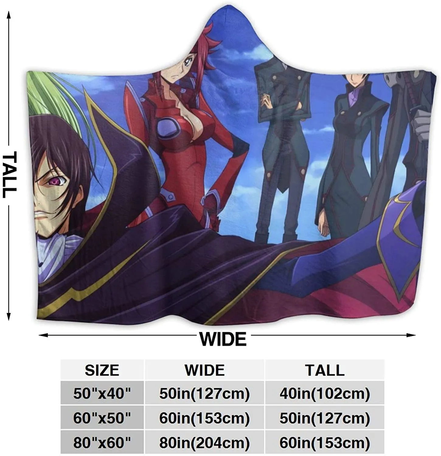 Anime Code Geass Hooded Blanket - Fleece Flannel Warm Throw Blanket