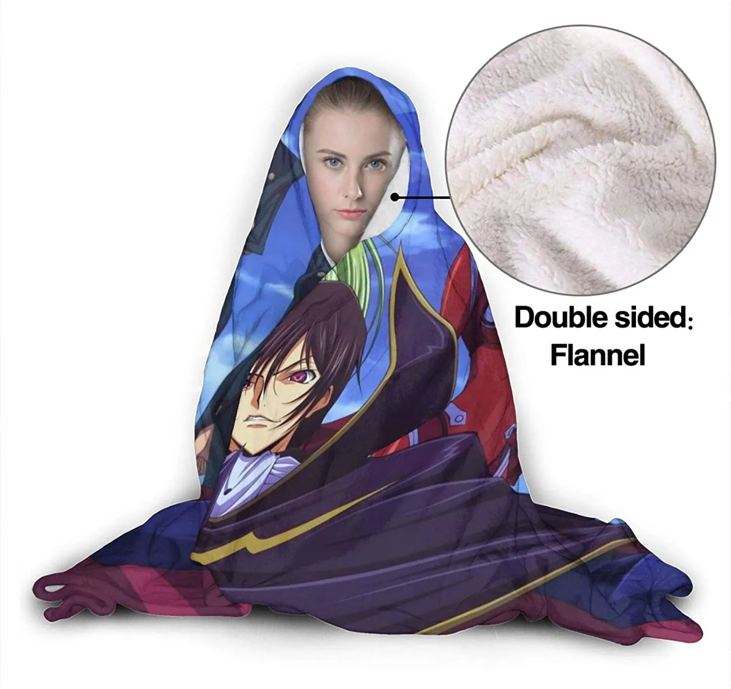 Anime Code Geass Hooded Blanket - Fleece Flannel Warm Throw Blanket