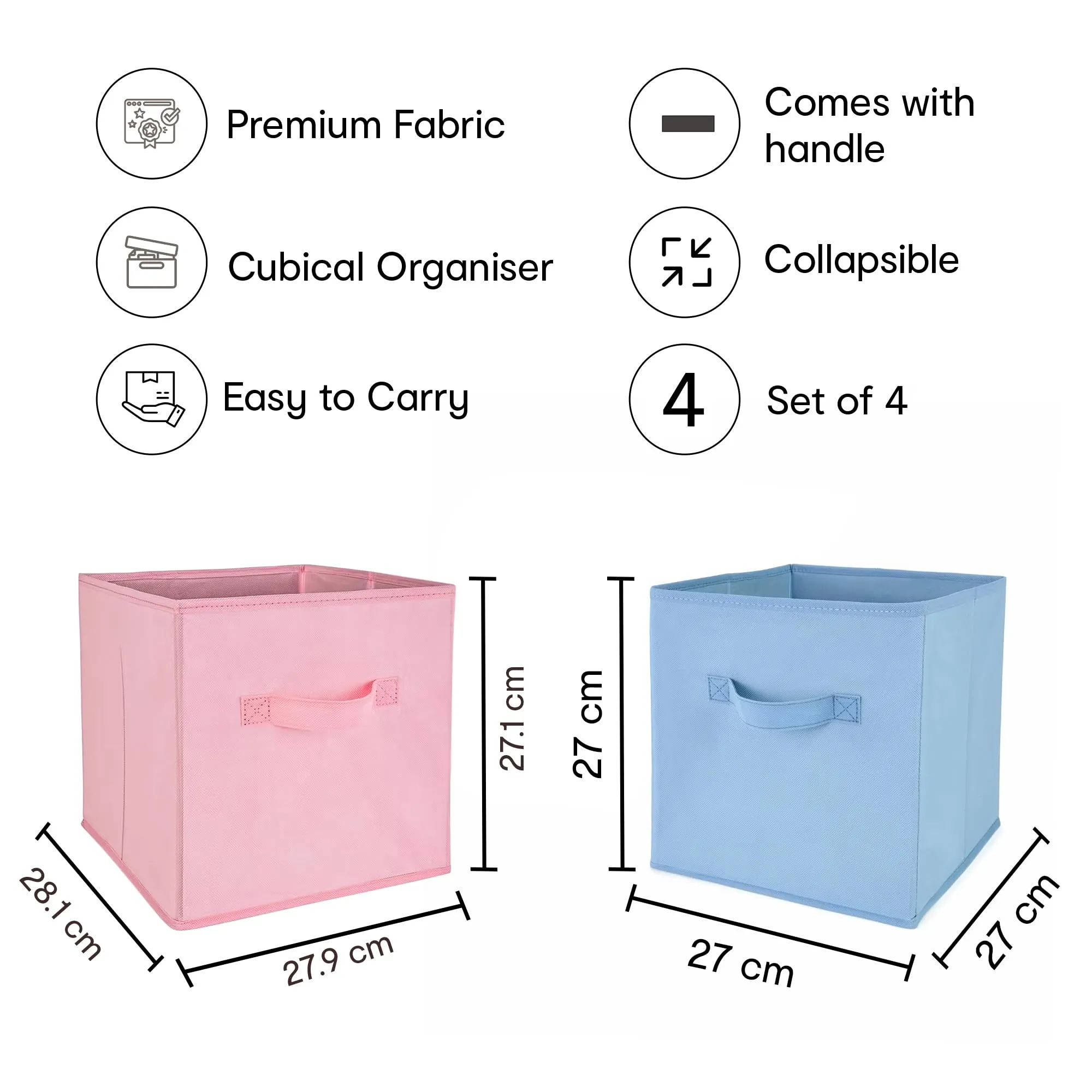 Anko Premium Foldable Storage Box for Clothes, Books, Toys | Set of 2 | Sturdy, Durable Fabric | Collapsible Organizer for Home, Office, Bedroom | Pink & Blue | 11 inches
