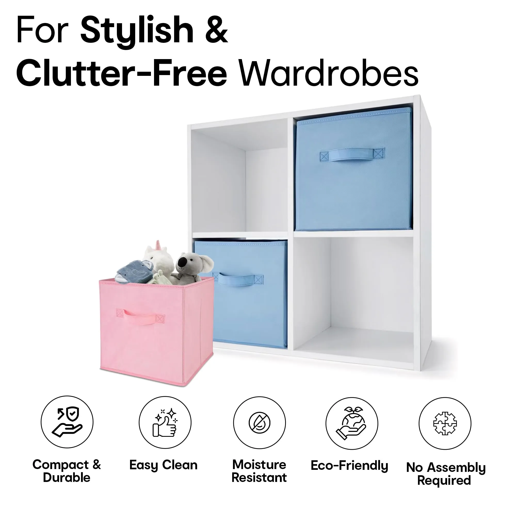 Anko Premium Foldable Storage Box for Clothes, Books, Toys | Set of 2 | Sturdy, Durable Fabric | Collapsible Organizer for Home, Office, Bedroom | Pink & Blue | 11 inches