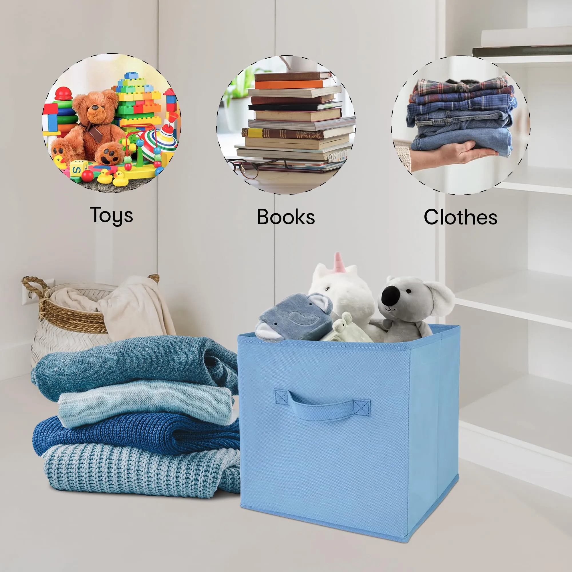 Anko Premium Foldable Storage Box for Clothes, Books, Toys | Set of 2 | Sturdy, Durable Fabric | Collapsible Organizer for Home, Office, Bedroom | Pink & Blue | 11 inches