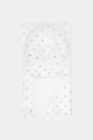 Babies White And Gold Foil Printed Blanket With Travel Pillow