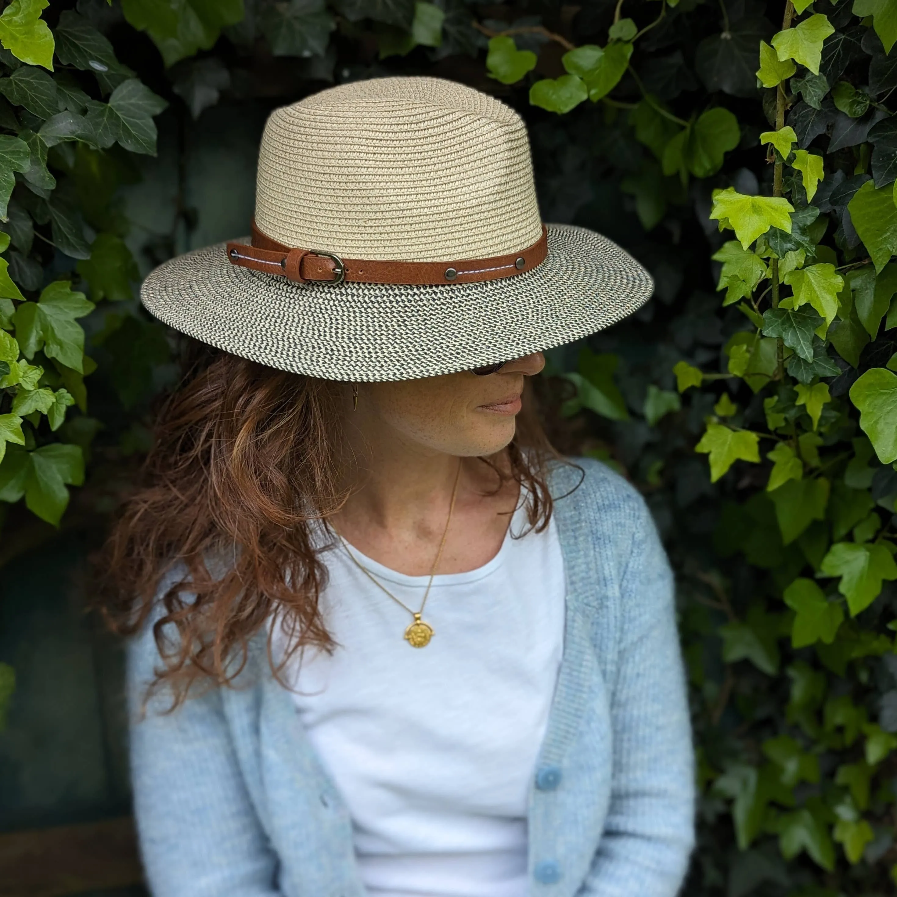 Black Ginger - Folding Panama Style Travel Sun Hat - Mottled (61cm)