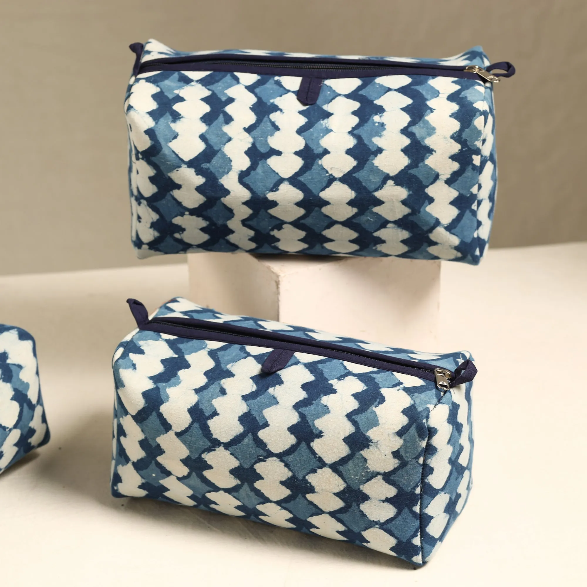 Blue - Handmade Cotton Toiletry Bags (Set of 3) 38