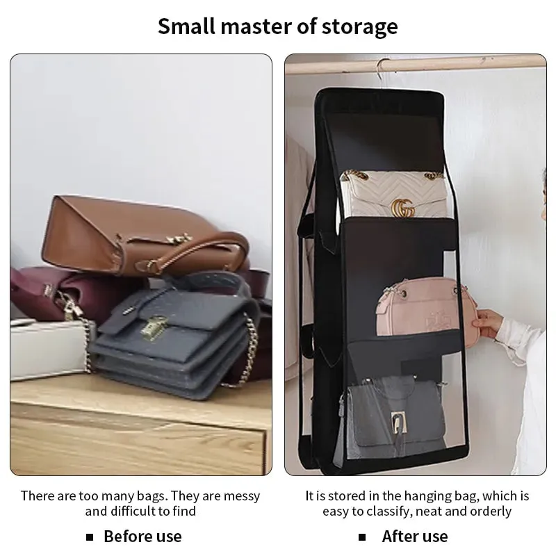 Foldable Oxford Cloth Handbag Hanging Organizer with 6 Pockets for Family