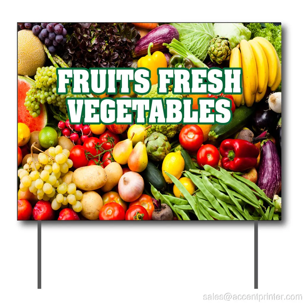 Fruits Fresh Vegetables Curbside Sign, 24"w x 18"h, Full Color Double Sided