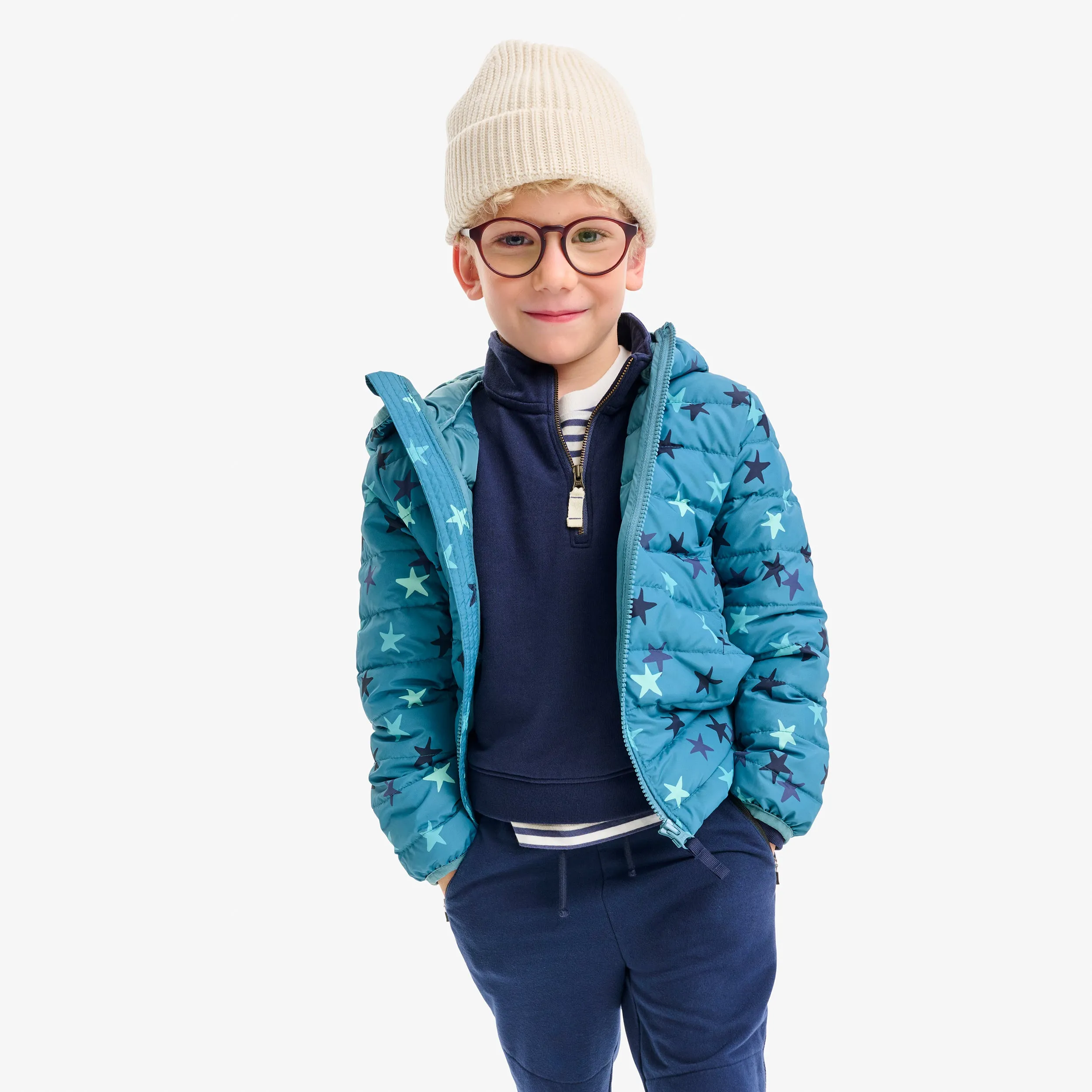 Kids lightweight puffer jacket in confetti stars