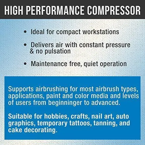 Master Airbrush Model TC-77, Super Quiet High Performance Airbrush Compressor with a 6 Inch Braided Hose with Mini-Inline Moisture Filter