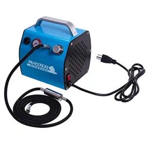 Master Airbrush Model TC-77, Super Quiet High Performance Airbrush Compressor with a 6 Inch Braided Hose with Mini-Inline Moisture Filter