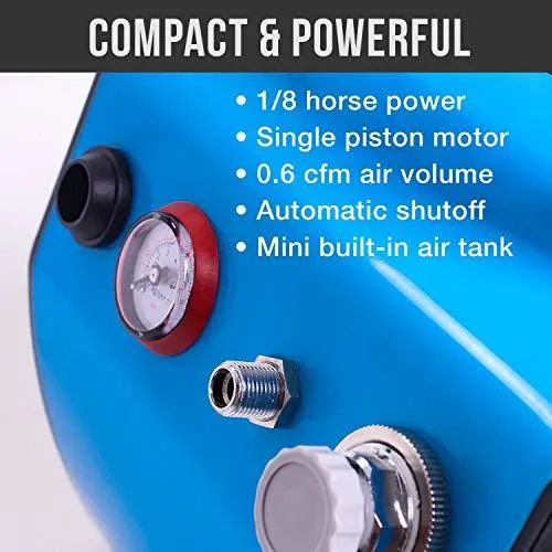 Master Airbrush Model TC-77, Super Quiet High Performance Airbrush Compressor with a 6 Inch Braided Hose with Mini-Inline Moisture Filter