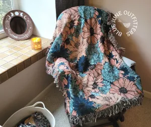 Mauve & Dusty Blue | Vintage Floral Woven Blanket
