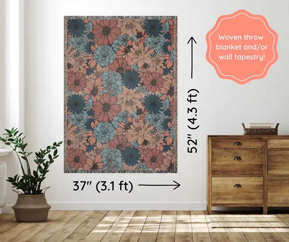 Mauve & Dusty Blue | Vintage Floral Woven Blanket