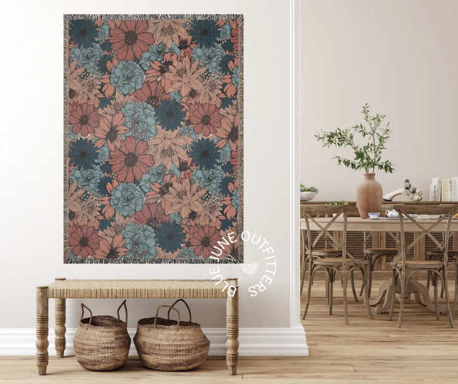 Mauve & Dusty Blue | Vintage Floral Woven Blanket