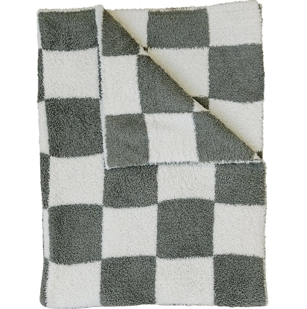 Mebie Baby - Plush Lovey Blanket in Green Checkers 15"x20"