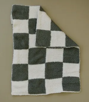 Mebie Baby - Plush Lovey Blanket in Green Checkers 15"x20"