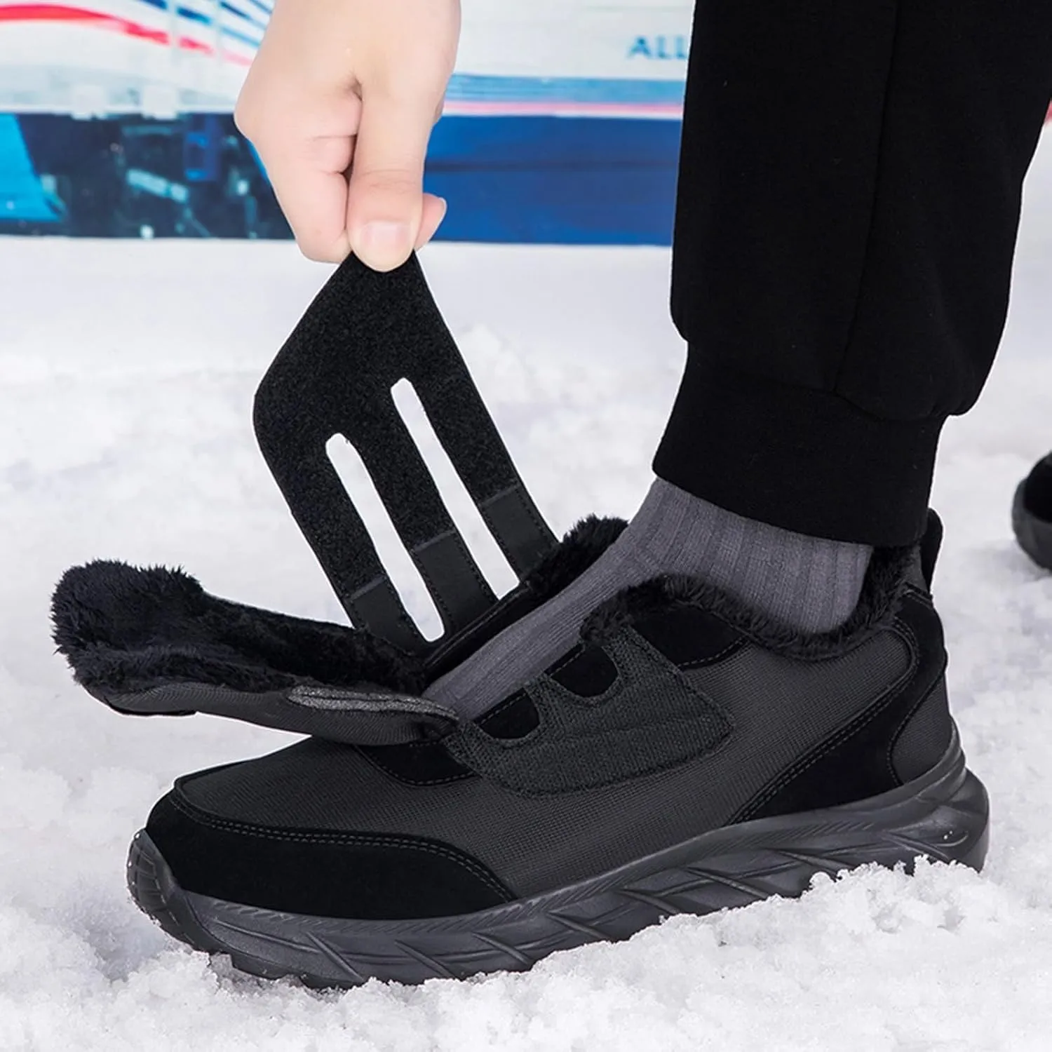 Men's Work Boots Waterproof Hiking Sneakers Fur Lined Ankle Boot Women Safety Shoes Non-Slip Slip On Platform Shoes Lightweight Comfortable Hike Grounded Footwear