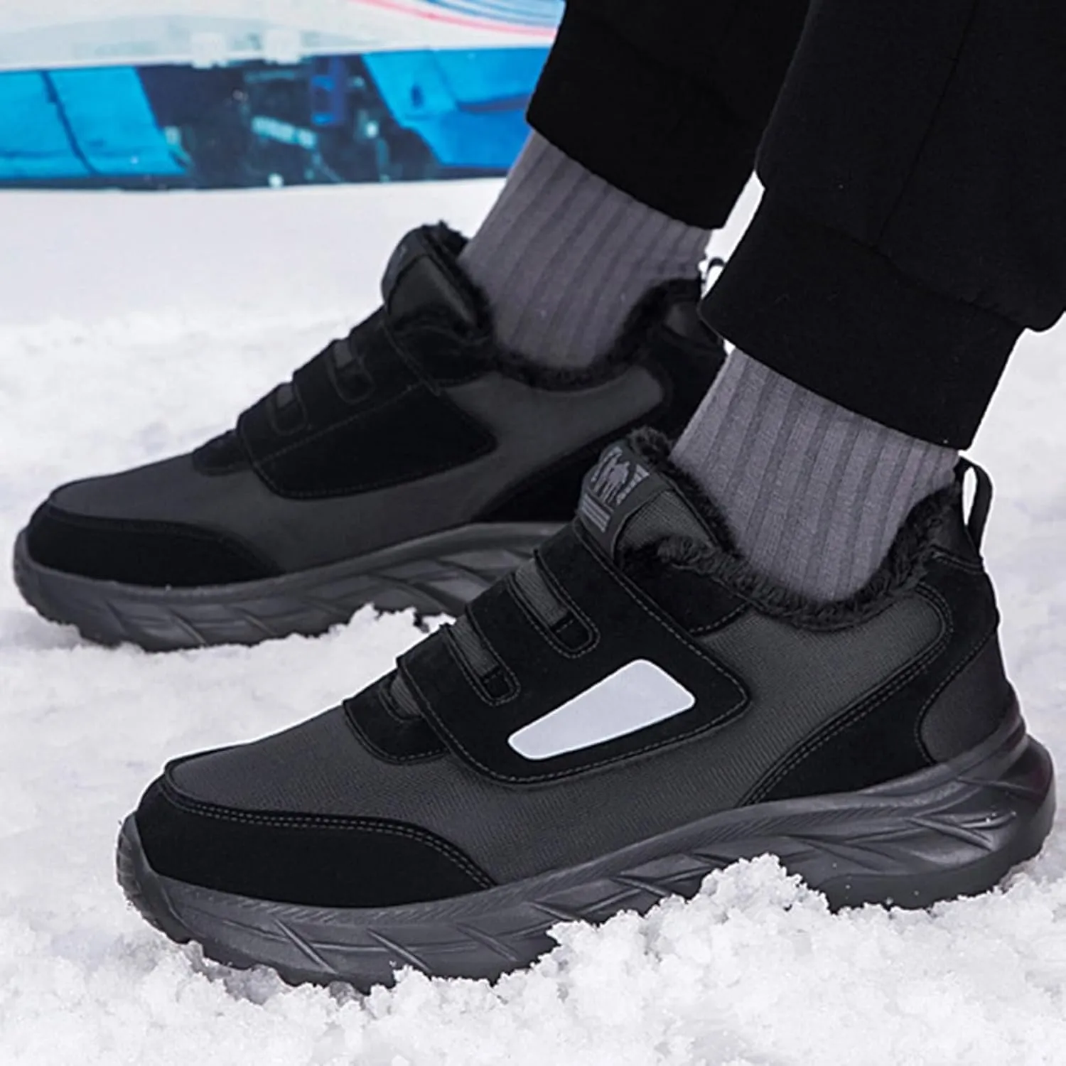Men's Work Boots Waterproof Hiking Sneakers Fur Lined Ankle Boot Women Safety Shoes Non-Slip Slip On Platform Shoes Lightweight Comfortable Hike Grounded Footwear