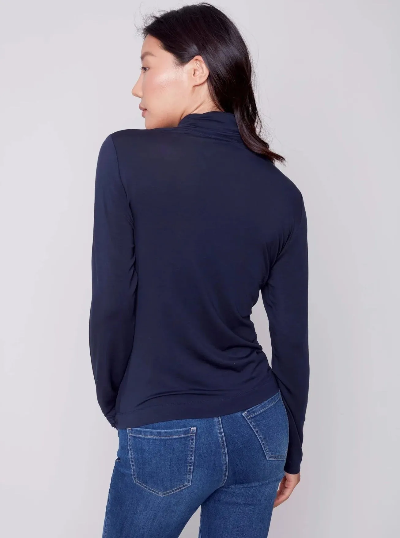 Mock Neck Long Sleeve Top [Navy-C1348]