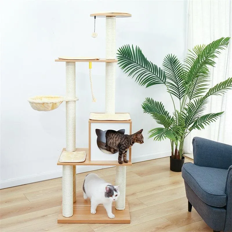 Modern Cat Tree Tower for Indoor Cats with Hammock