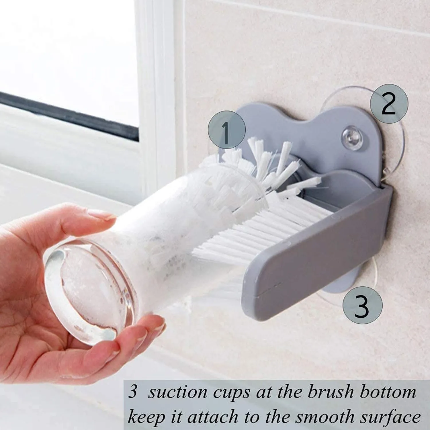 Mug / Cup / Glass Washer Brush with Suction Base, Self Stand Glass Washer Brush Double Sided Bristle Brush for Home Hotel Restaurant Caf