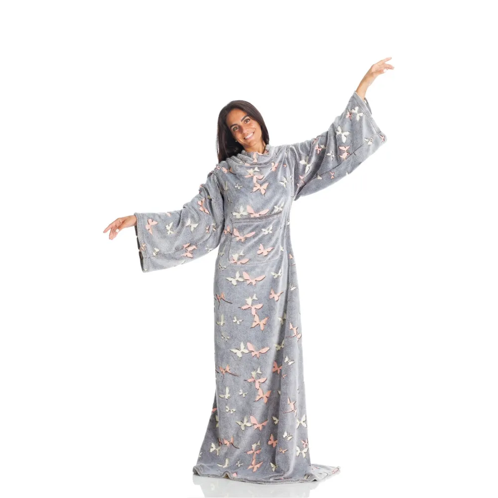 [OPEN BOX] KANGURU Blanket With Sleeves and a Pocket - Butterflies - Deluxe Glow