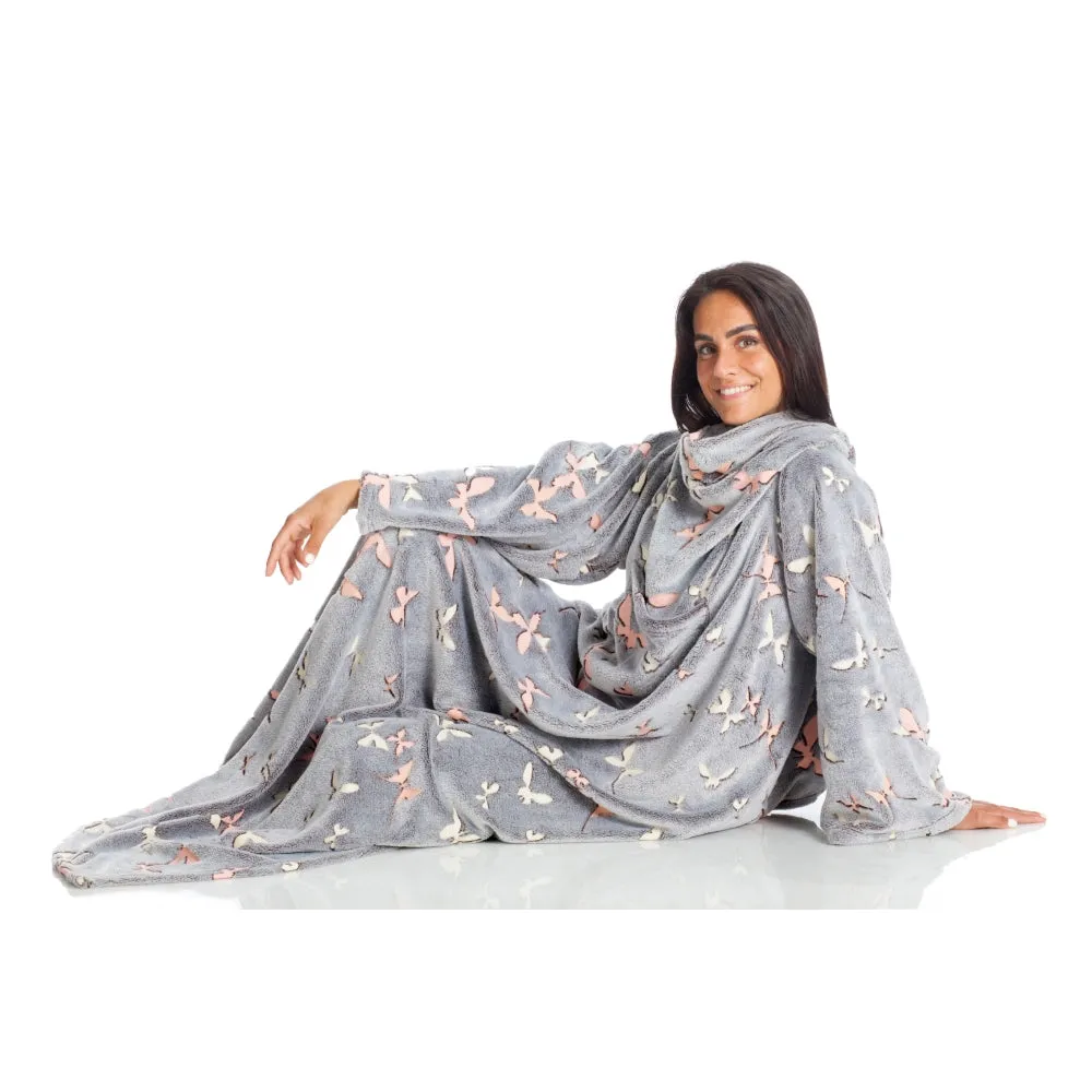 [OPEN BOX] KANGURU Blanket With Sleeves and a Pocket - Butterflies - Deluxe Glow