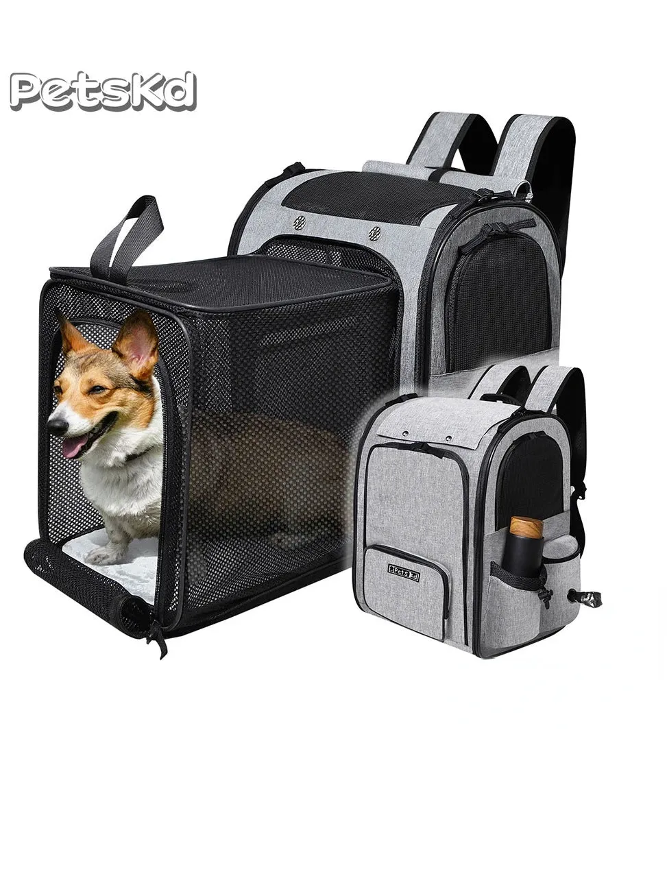 Pet Backpack | Expandable Foldable Cat Carrier | Transport Bag for Small and Medium Dogs and Cats | Large Space Carrier with Zipper | Alo Trendy