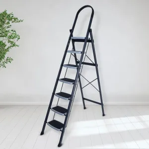 Plantex 7 Step Ladder-Foldable Steel -Wide Anti Skid Steps/5-Year Manufacturer Warranty(Grey & White)