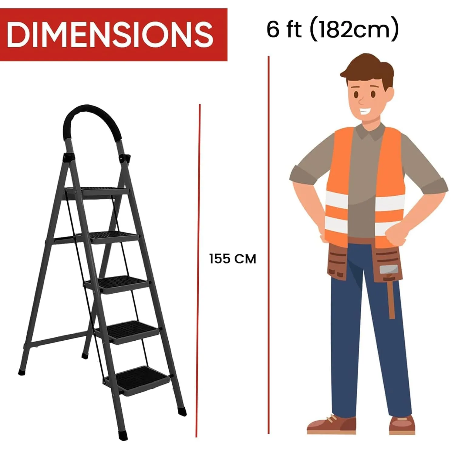 Plantex Cheston Premium GI Steel Foldable 4-Step Ladder for Home - Wide Anti Slip 4 Step Ladder (Green & Black)