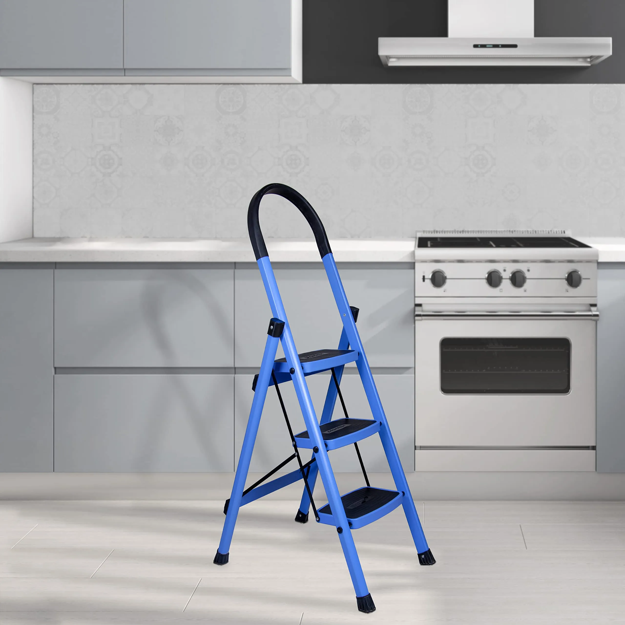 Plantex Premium 3 Steps Steel Ladder | Wide Anti-Skid Step Ladder | Easy to Fold | 5 Year Manufacturer Warranty(3-Step,Blue & Black)