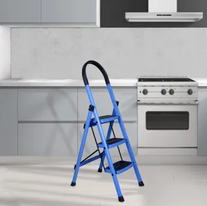 Plantex Premium 3 Steps Steel Ladder | Wide Anti-Skid Step Ladder | Easy to Fold | 5 Year Manufacturer Warranty(3-Step,Blue & Black)
