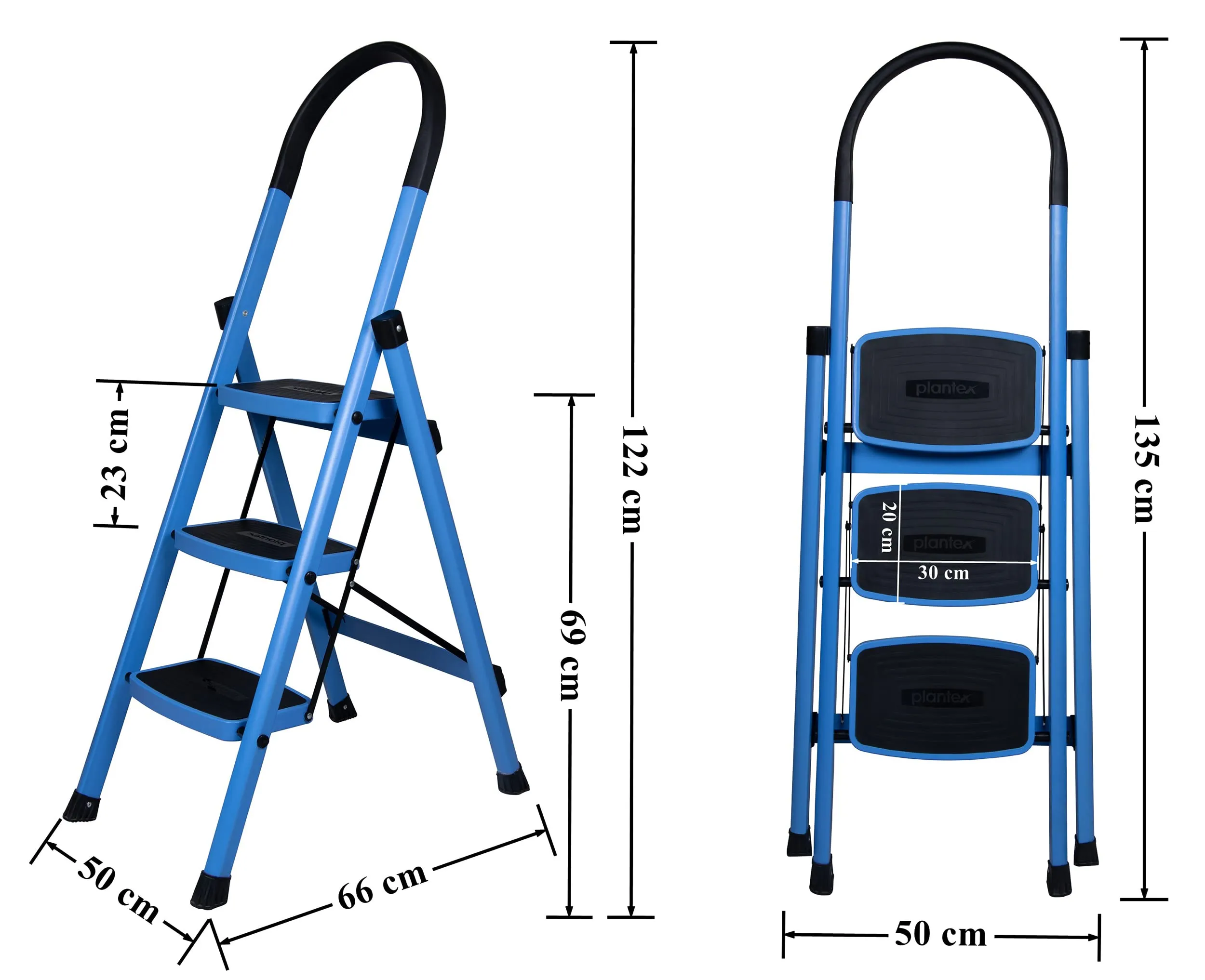 Plantex Premium 3 Steps Steel Ladder | Wide Anti-Skid Step Ladder | Easy to Fold | 5 Year Manufacturer Warranty(3-Step,Blue & Black)