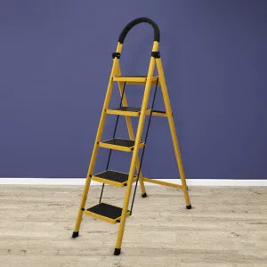 Plantex Premium GI 6-Step Ladder for Home/Foldable Steel Ladder - Wide Anti Skid Step Ladder -All Weather Resistant(Yellow)