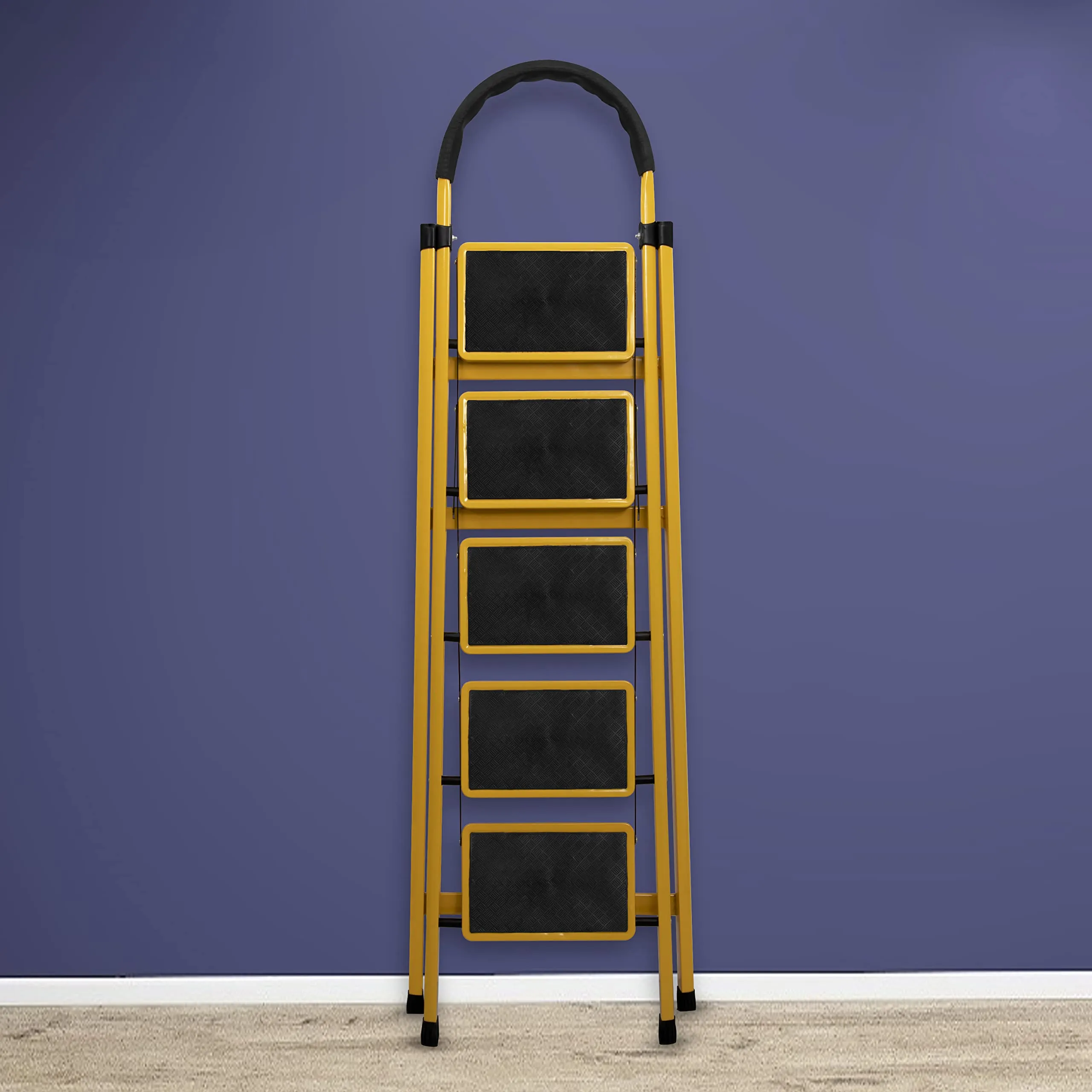 Plantex Premium GI 6-Step Ladder for Home/Foldable Steel Ladder - Wide Anti Skid Step Ladder -All Weather Resistant(Yellow)