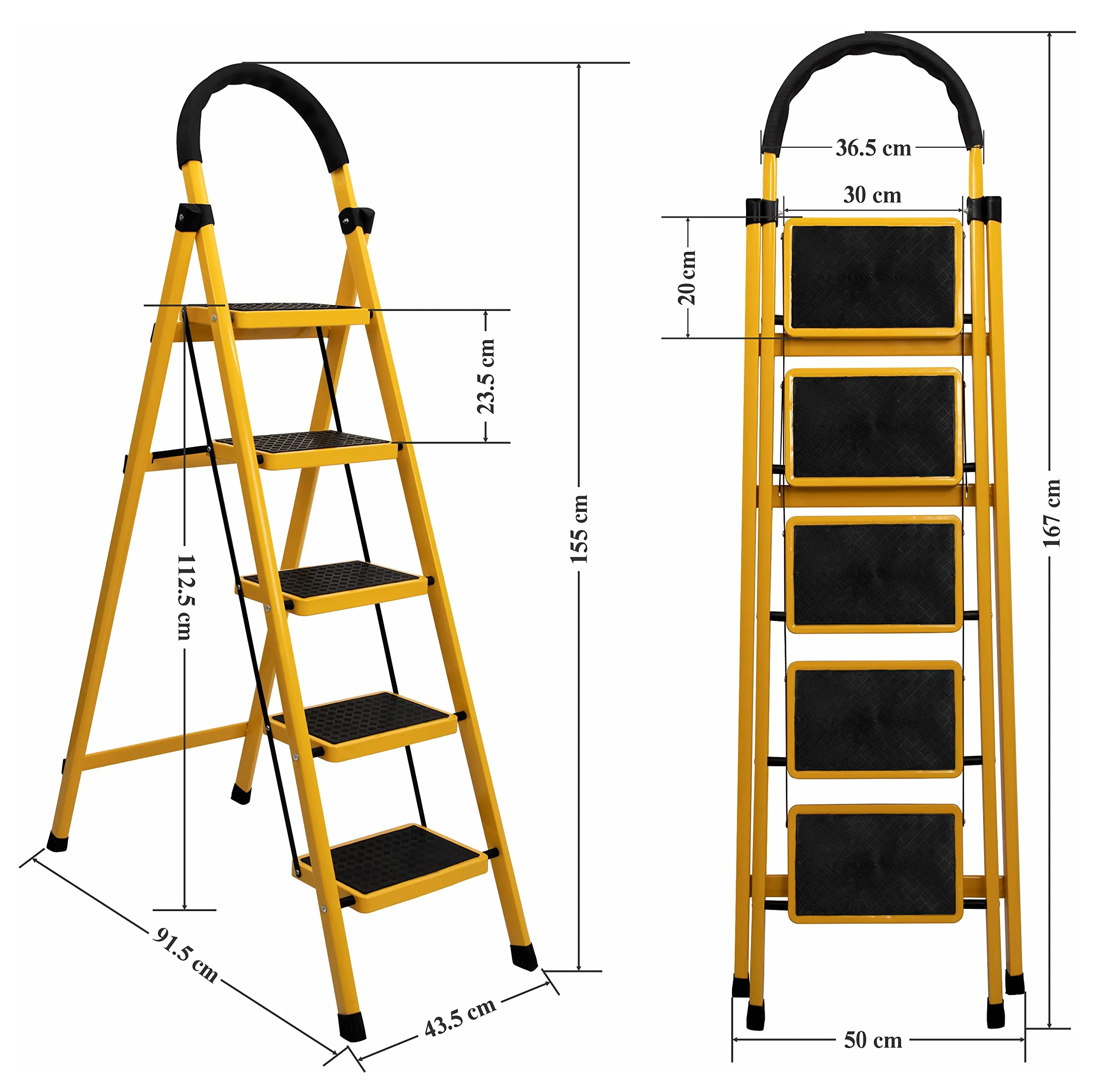 Plantex Premium GI 6-Step Ladder for Home/Foldable Steel Ladder - Wide Anti Skid Step Ladder -All Weather Resistant(Yellow)