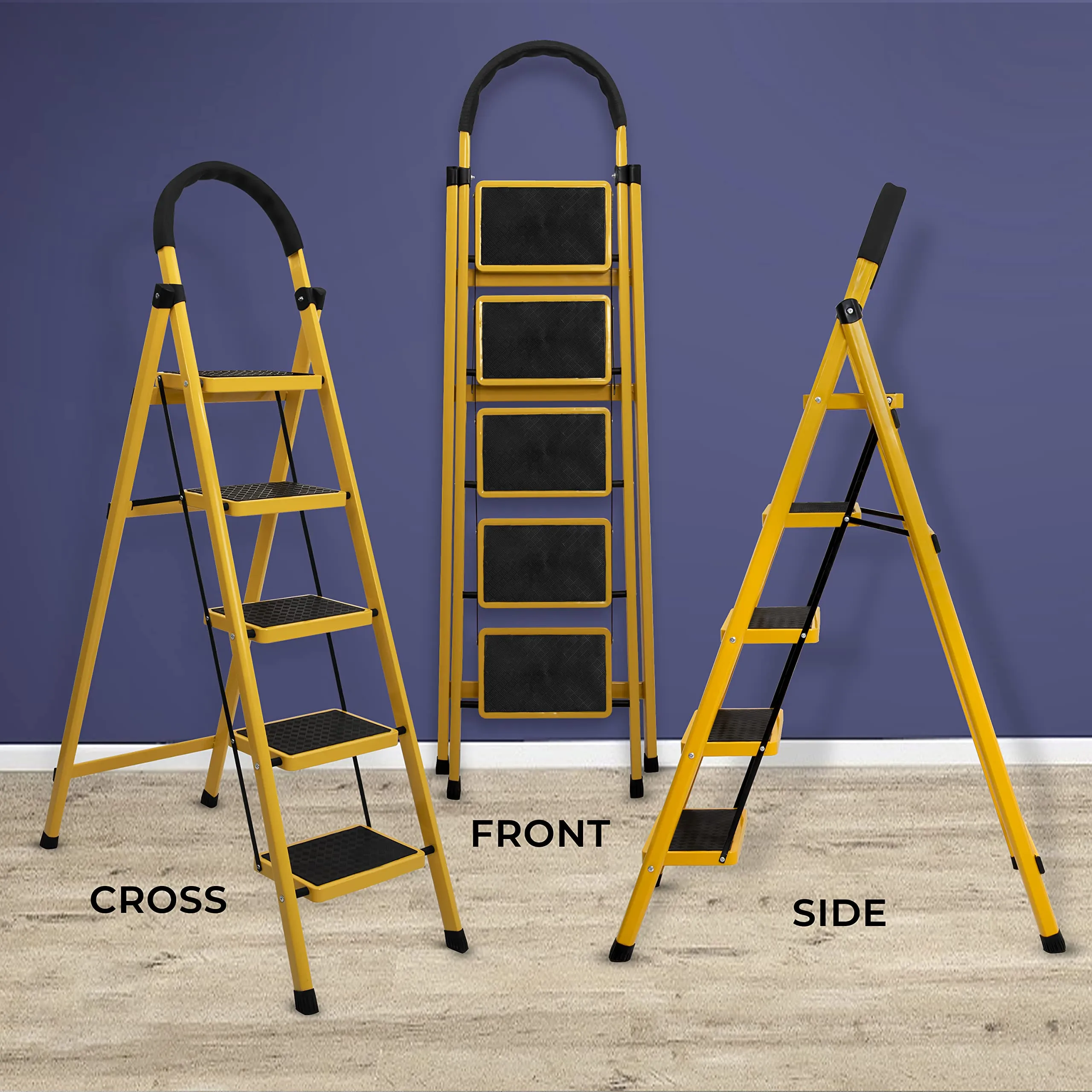 Plantex Premium GI 6-Step Ladder for Home/Foldable Steel Ladder - Wide Anti Skid Step Ladder -All Weather Resistant(Yellow)