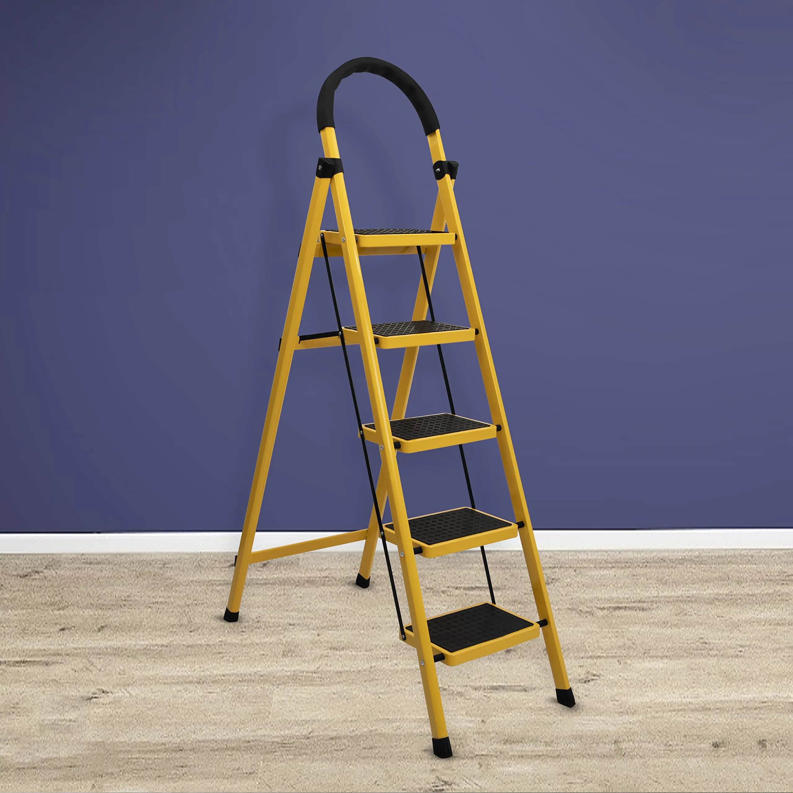 Plantex Premium GI 6-Step Ladder for Home/Foldable Steel Ladder - Wide Anti Skid Step Ladder -All Weather Resistant(Yellow)