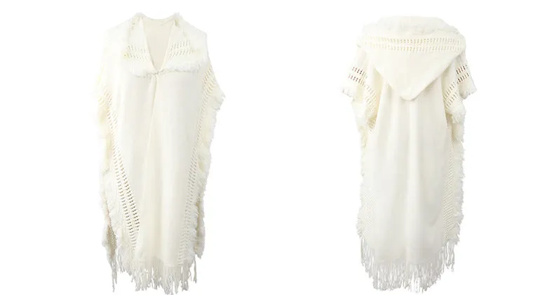 Ponchos Shawls Open Front Hooded Knit Cardigan Outerwear