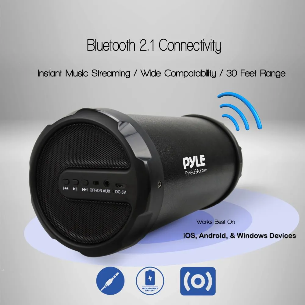 Portable Bluetooth Wireless Boombox Stereo System, Built-In Rechargeable Battery, Aux (3.5Mm) Input