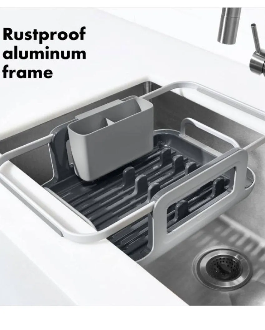 Rust-Proof Aluminum Extendable Sink Dish Rack Silver | 15 x 12 x 6 inches