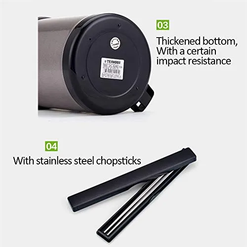 UBERSWEET® Food Flask Thermos Lunch Box Stainless Steel Three Layers Thermal Bento Box Extra Long Insulation for Student, Adult, School, Office, Travel Gift (Black,1.8L)
