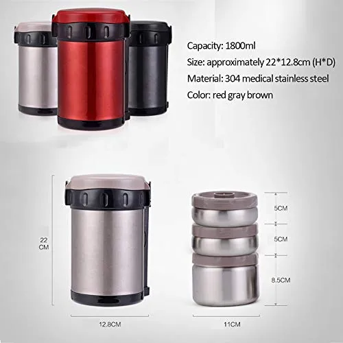 UBERSWEET® Food Flask Thermos Lunch Box Stainless Steel Three Layers Thermal Bento Box Extra Long Insulation for Student, Adult, School, Office, Travel Gift (Black,1.8L)