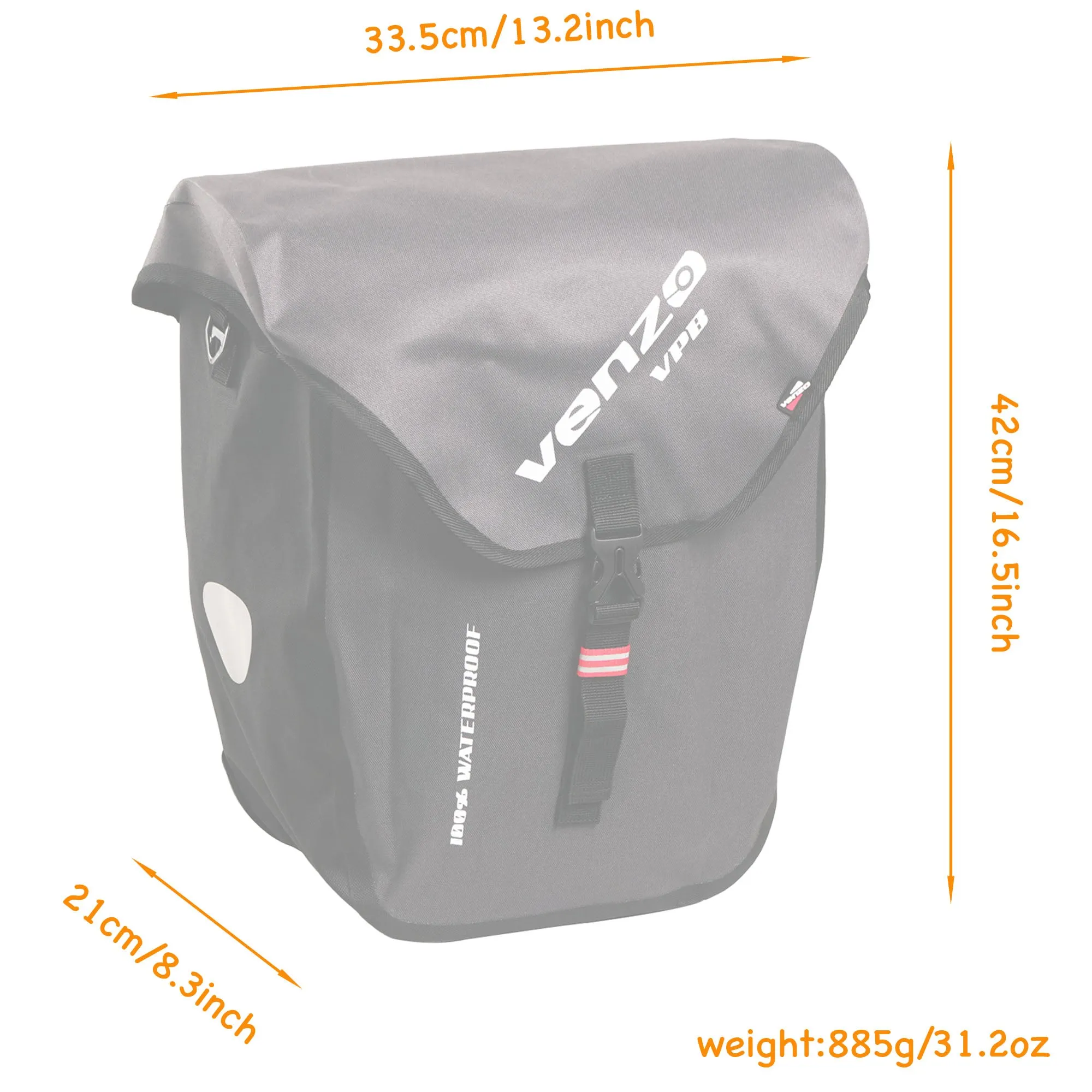 Venzo 25L Bike Bicycle Rear Rack Pannier Bag - 600D TPU & Polyester Waterproof - Bike Storage Grocery Accessory Bag Great for Bike Riding