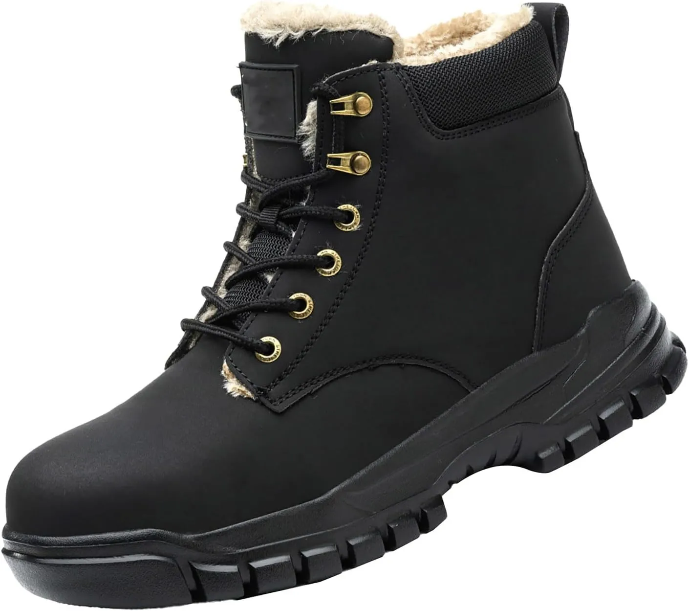 Work Boots for Men Composite Hiking Sneakers Warm Fur Lined Women's Safety Toe Shoes Business Casual Waterproof Outdoor Shoes Leather Comfortable Hike Grounded Footwear