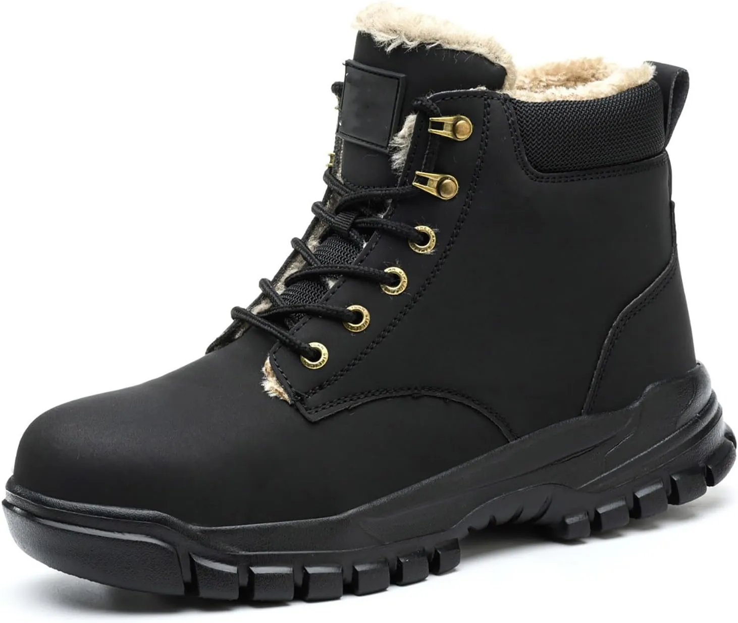 Work Boots for Men Composite Hiking Sneakers Warm Fur Lined Women's Safety Toe Shoes Business Casual Waterproof Outdoor Shoes Leather Comfortable Hike Grounded Footwear